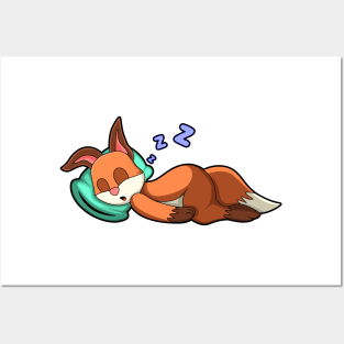 Fox at Sleeping with Pillow Posters and Art